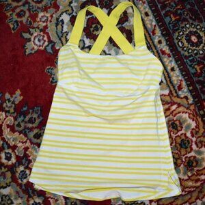 LULULEMON TRACK AND TRAIN TANK TWINS YELLOW STRIPE SIZE-4